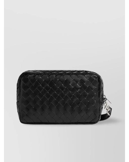 Bottega Veneta Black Leather Intrecciato Pouch for men