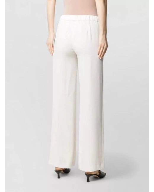 P.A.R.O.S.H. White High Rise Wide Leg Pants Elastic Waistband