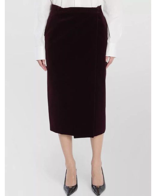 Saint Laurent Black Cotton Midi Wrap Skirt