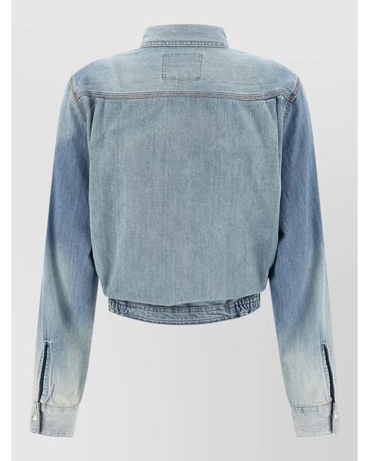 R13 Blue Cropped Denim Shirt Long Sleeves Pockets