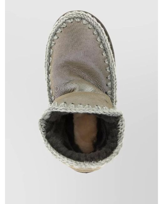 Mou Gray Ankle Slippers Flat Sole Metallic Stitch