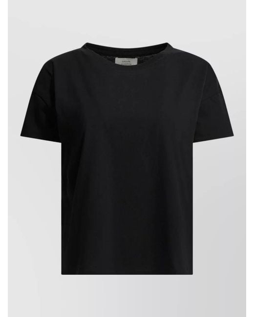 Loulou de Saison Black Short Sleeve Round Neck Slit Hem Top