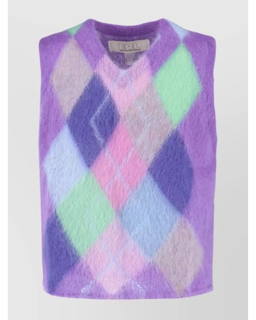 ERL Purple Sleeveless Crewneck Top Argyle Pattern