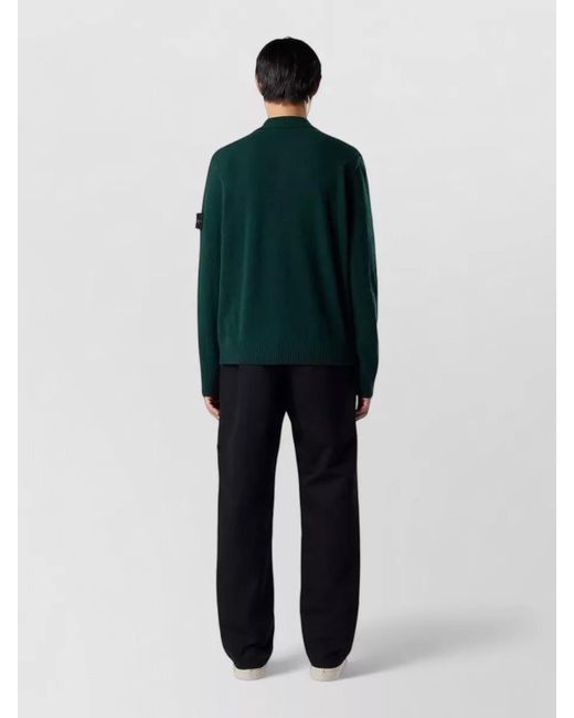 Stone Island Green Wool Polo Sweater for men