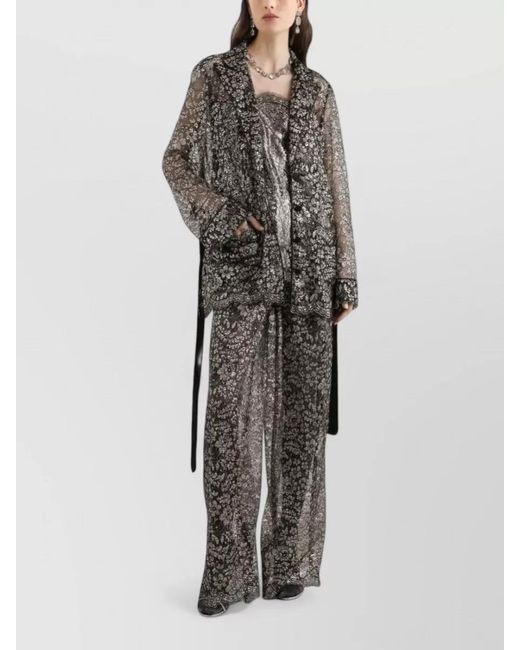 Dolce & Gabbana Gray Lace Jacket Long Sleeves Tailored Belted