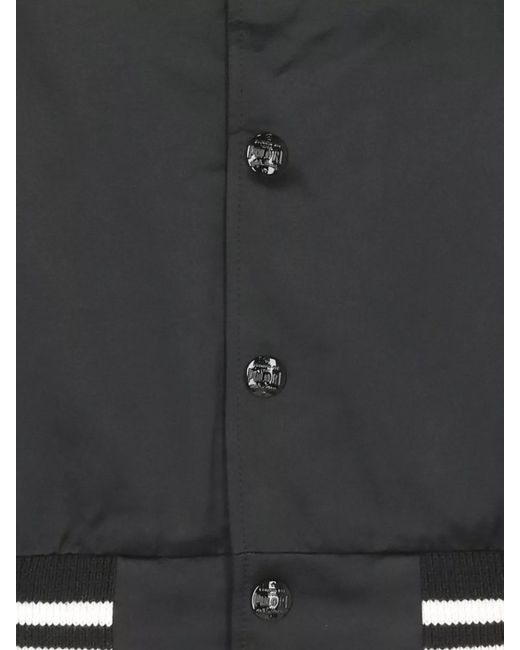 Ralph Lauren Black Bomber Jacket With V Neckline And Ribbed Trims