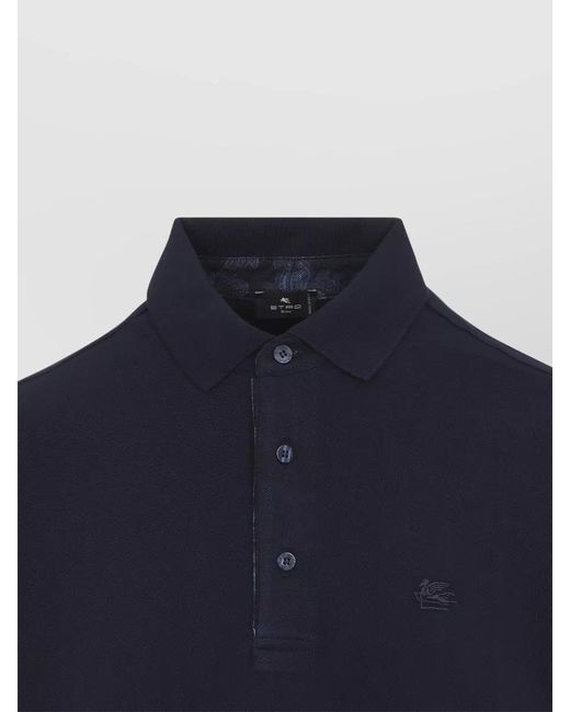 Etro Blue Roma Print Motif Short Sleeve Polo for men