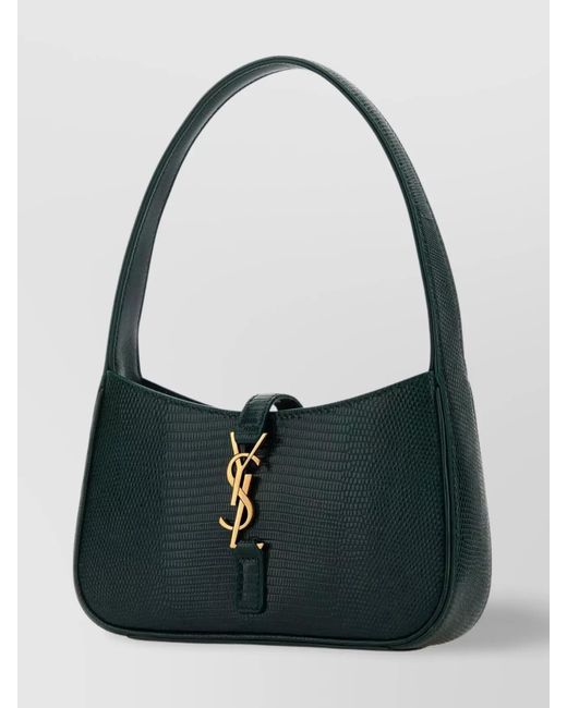 Saint Laurent Black Mini Structured Reptile Embossed Top Handle Handbag