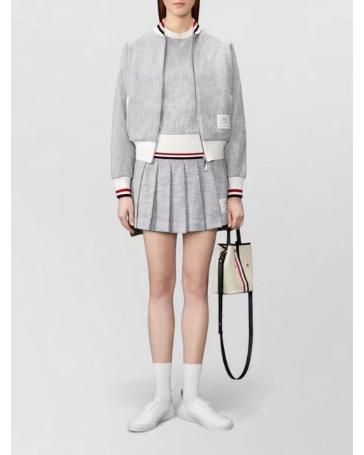 Thom Browne Gray Tweed Mini Skirt Pleated Mid Rise Stripe