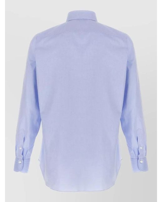 Finamore 1925 Blue Napoli Shirt Button Down Collar Long Sleeves for men