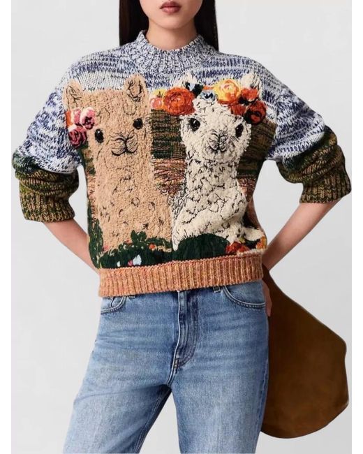 Stella McCartney Blue Alpaca Jacquard Knit Jumper Animal Motif