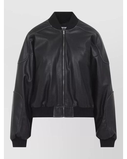 MM6 by Maison Margiela Black Cropped Padded Bomber Jacket Stand Collar