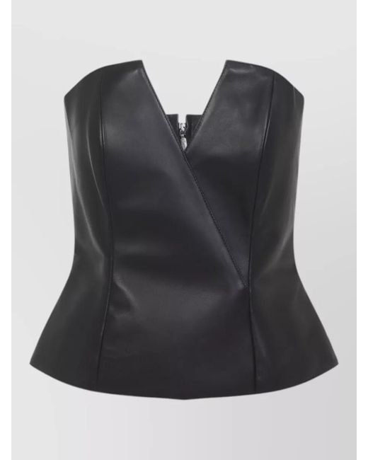 Ralph Lauren Black Leather Strapless Bustier Top