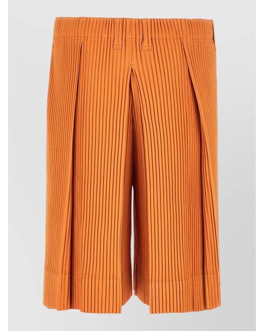 Homme Plissé Issey Miyake Orange Tailored Pleated Bermuda Shorts Belt Loops for men