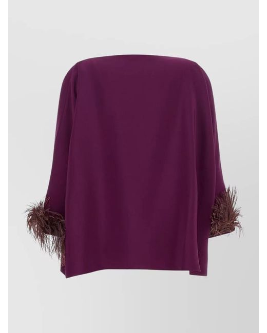 Gianluca Capannolo Purple Laura Blouse Boat Neck Feather Detail