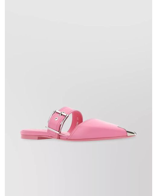 McQueen Pink Leather Buckled Mules