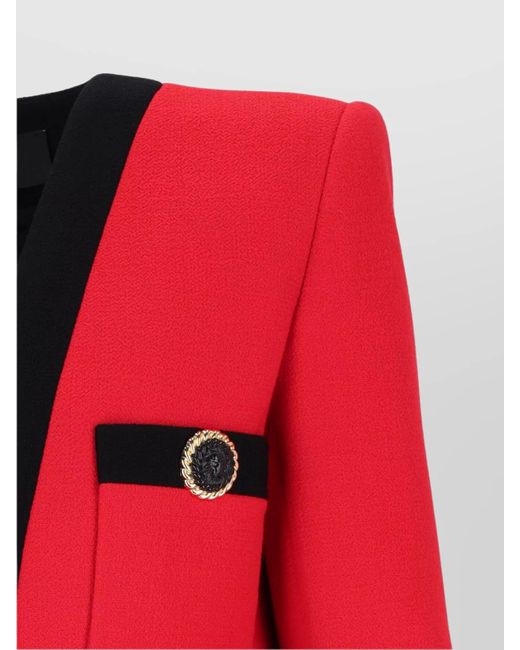 Balmain Red Virgin Wool Cropped Jacket