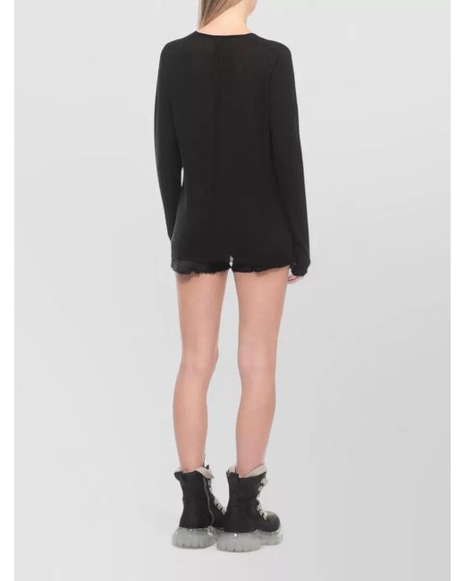 Rick Owens Black V Neck Top Long Sleeves Sheer Knit