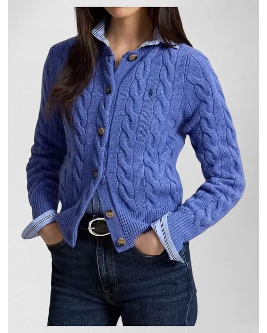 Polo Ralph Lauren Blue Cable Knit Long Sleeve Lightweight Cardigan