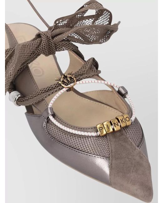 Pinko Brown Gianira 30 Sandals Bow Metallic Slingback
