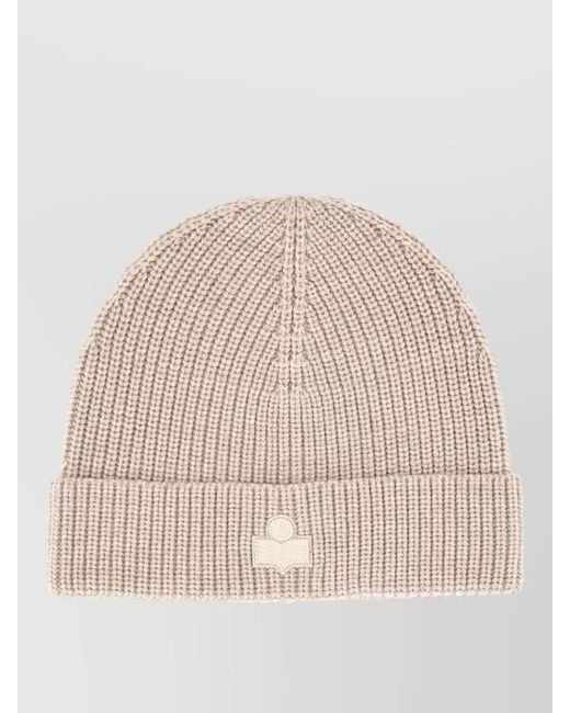Isabel Marant Natural Wool Hat Logo Patch Turn Up Brim