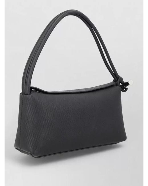 Longchamp Black Shoulder Bag Rectangular Shape Textured Surface Handle