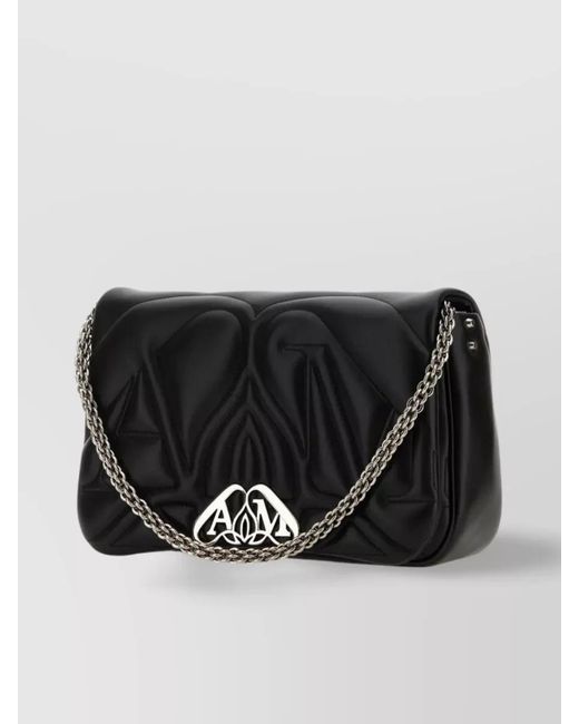 McQueen Black The Seal Leather Shoulder Bag