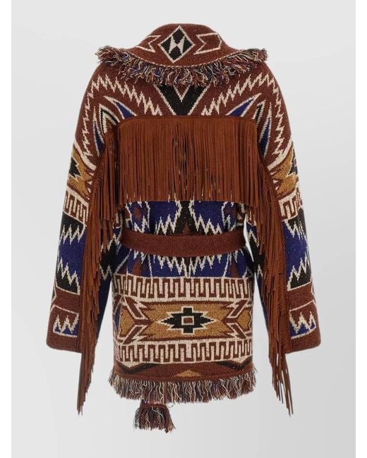 Alanui Multicolor Wool Oversized Fringed Jacquard Cardigan