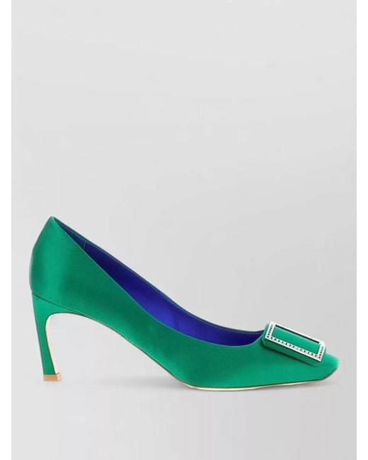 Roger Vivier Green Silk Trompette Pumps