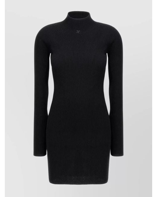 Courreges Black Ribbed Mock Neck Mini Dress