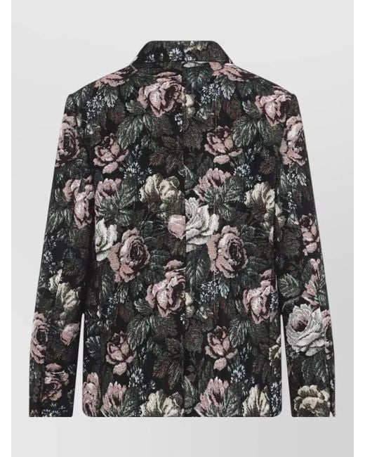 Dries Van Noten Gray Brea 4152 Floral Jacket Front Pocket Lapel