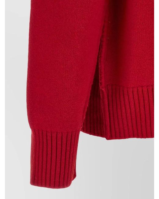 AMI Red Wool V-Neck Ribbed Cardigan for men