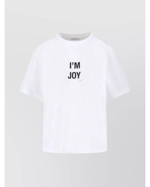 Victoria Beckham White Graphic Print Crew Neck Short Sleeve Top