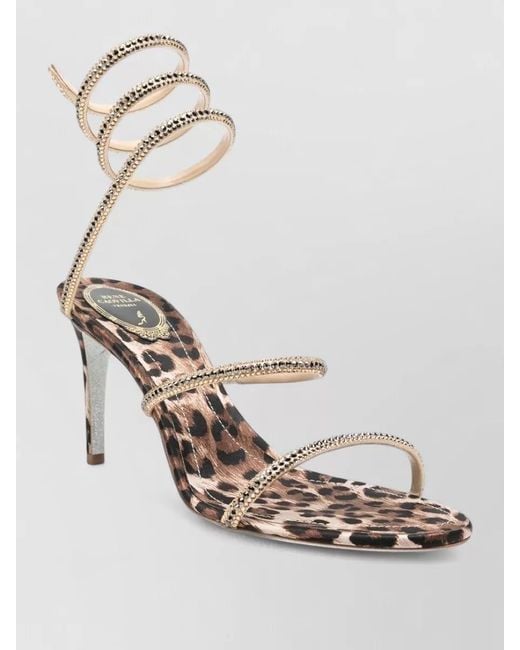 Rene Caovilla White Crystal-Embellished Leopard-Print Satin Sandals