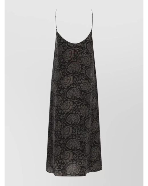 Uma Wang Black Long Dress Anaya Maxi Spaghetti Straps Floral