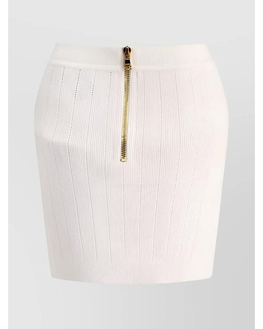 Balmain Natural Ribbed-Knit High-Rise Mini Skirt