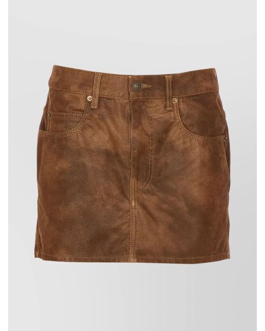 Isabel Marant Brown Suede Effect Skirt Featuring Pockets