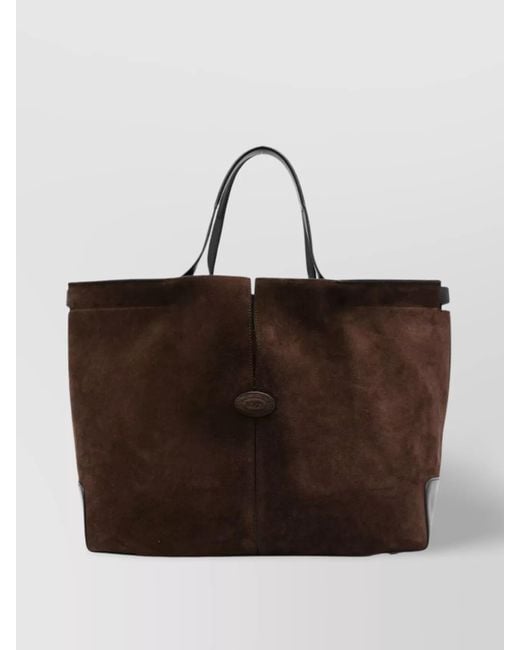 Tod's Brown Medium Suede Tote Bag With Dual Handles