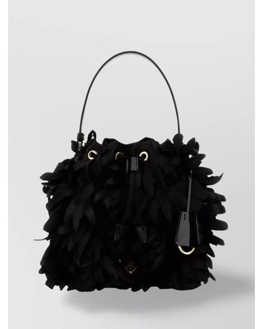 Prada Black Bucket Mini Satin Embellished Bucket Bag