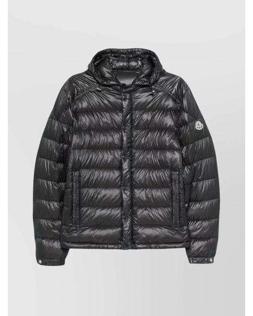 Moncler Black Short Quilted Down Jacket With Adjustable Elements for men