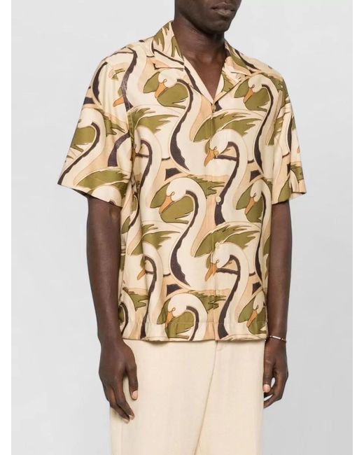 Paul Smith Natural Printed Short-Sleeve Camp-Collar Shirt for men