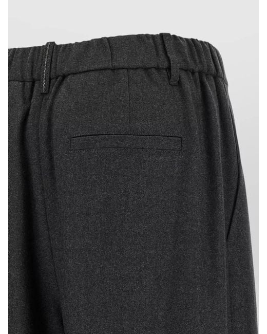 Brunello Cucinelli Black Pleated Wool Trousers Elastic Waist Tapered