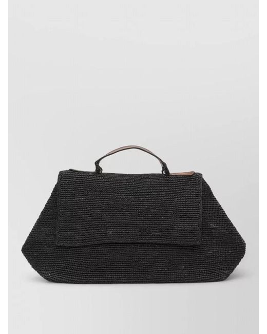 IBELIV Black Rectangular Woven Tote Bag Top Handle Strap