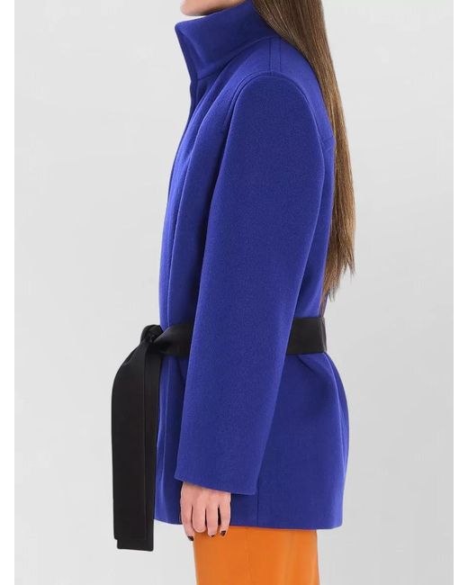 Saint Laurent Blue Wool Belted Single-Breasted Coat