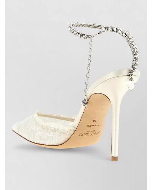 Jimmy Choo White Crystal-Embellished Lace Pumps