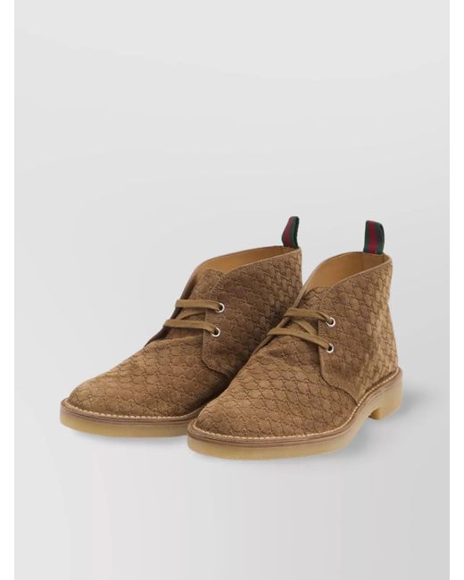 Gucci Brown Leather Lace-Up Ankle Boots for men