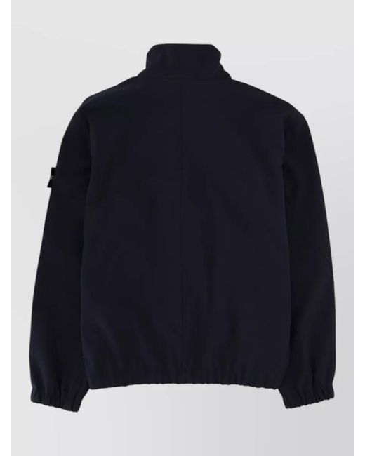 Stone Island Blue High Collar Jacket Elastic Cuffs Pockets for men