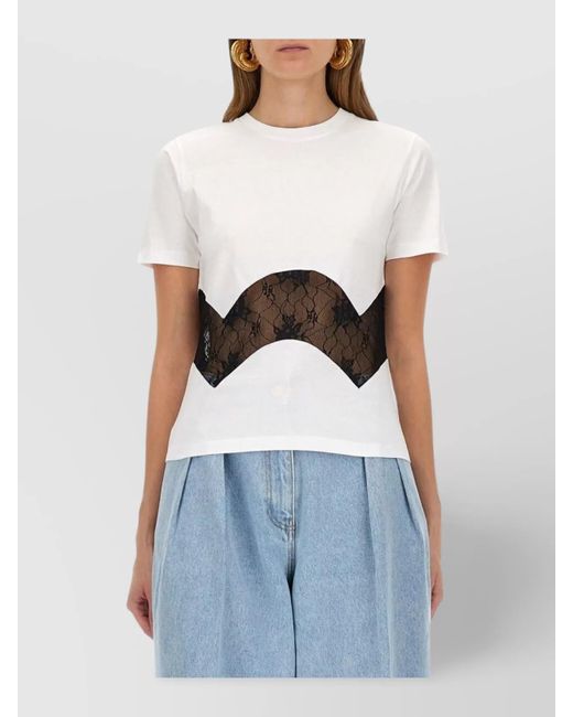 Nina Ricci Blue Cotton Tiny Fit T-Shirt With Lace Insert