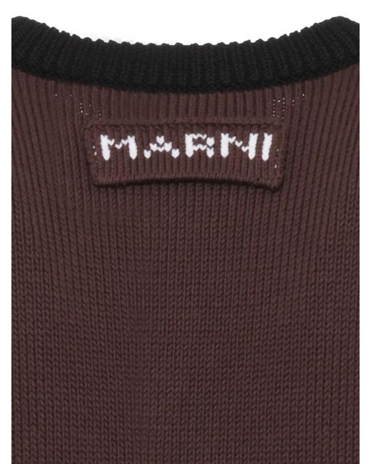 Marni Brown Round Neck Knit Top Ribbed Trims