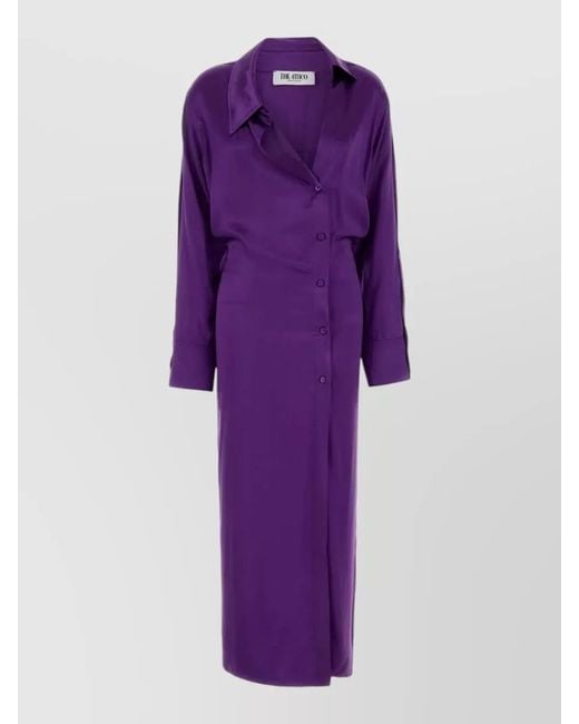 The Attico Purple Satin Shirt Dress Long Sleeves Midi